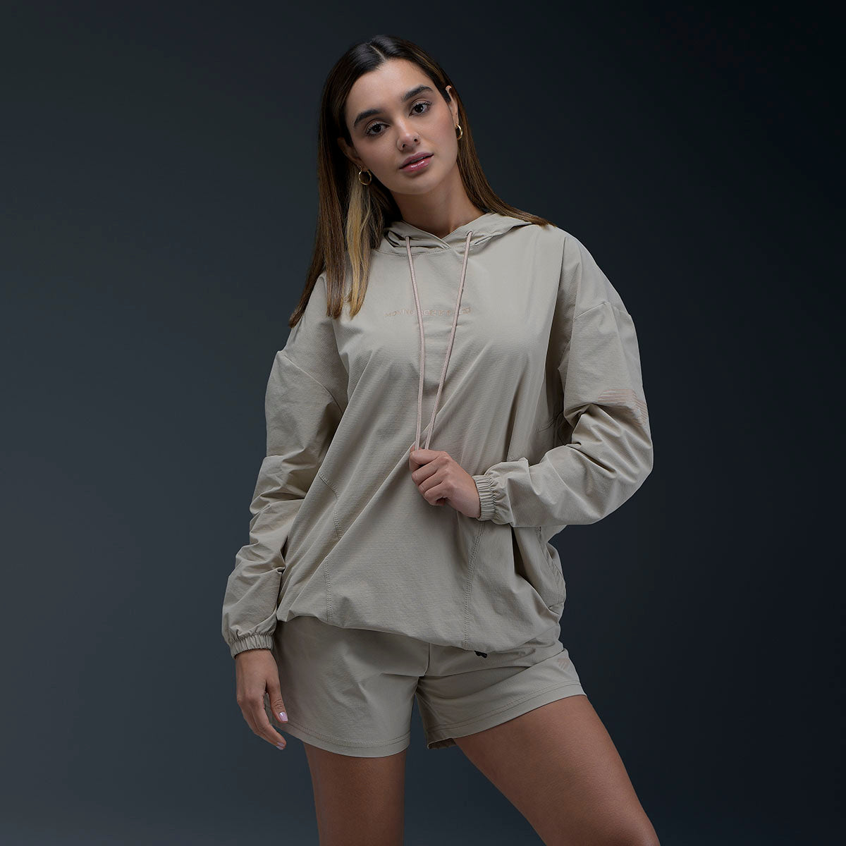 Hoodie Deportivo Oversize Beige Mujer